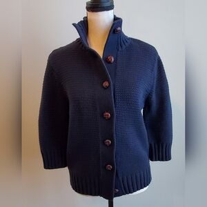 NWOT Womens CHAPS Navy Blue Waffle-knit Cardigan Sweater, size Petite Medium